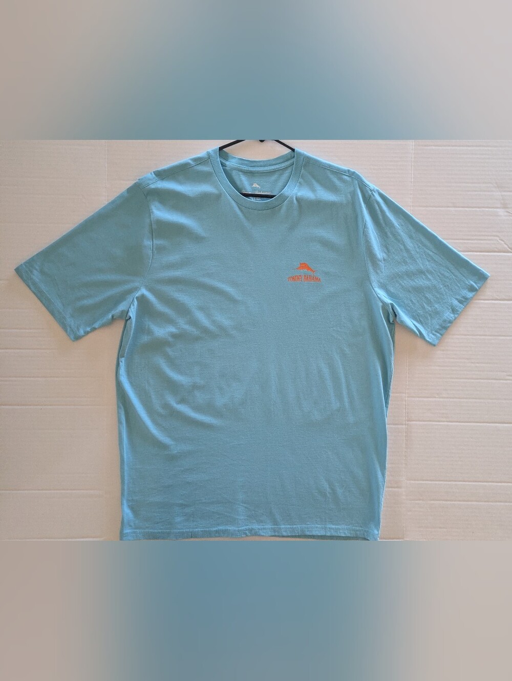 Tommy Bahama Light Blue Short-Sleeve Crew Tee with Orange Logo- LT (NWOT)